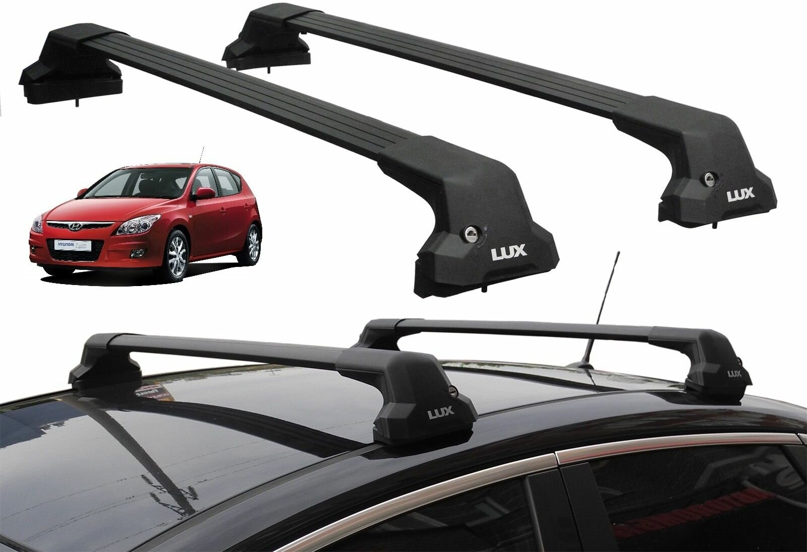 Багажник на крышу Hyundai i30 (FD) (hatchback, 2007-2011), Lux City, черные дуги