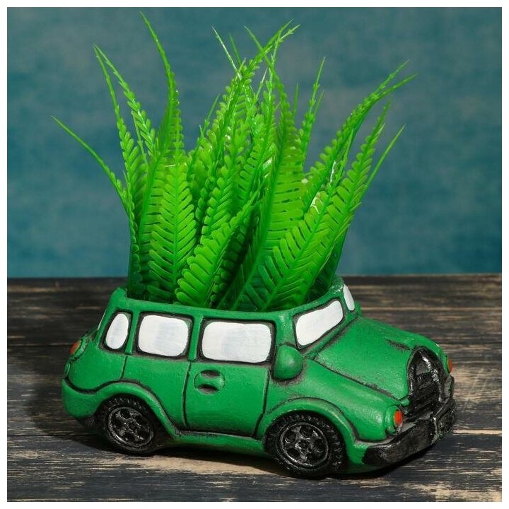 фото Кашпо фигурное "Машинка" зеленое, 15*9*6см