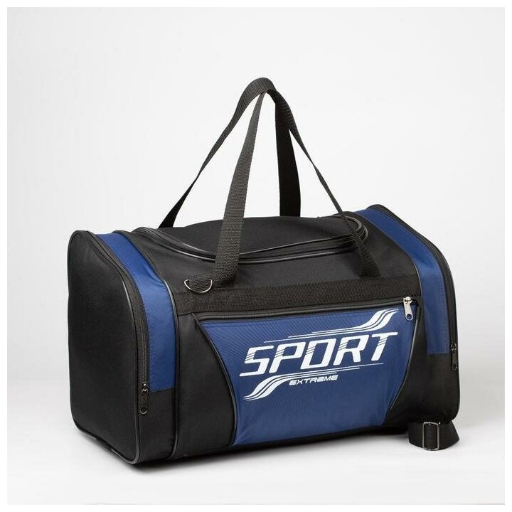 Сумка спортивная, 3 отдела на молниях, наружный карман, цвет чёрный/синий Luris 4675421 . - фотография № 1