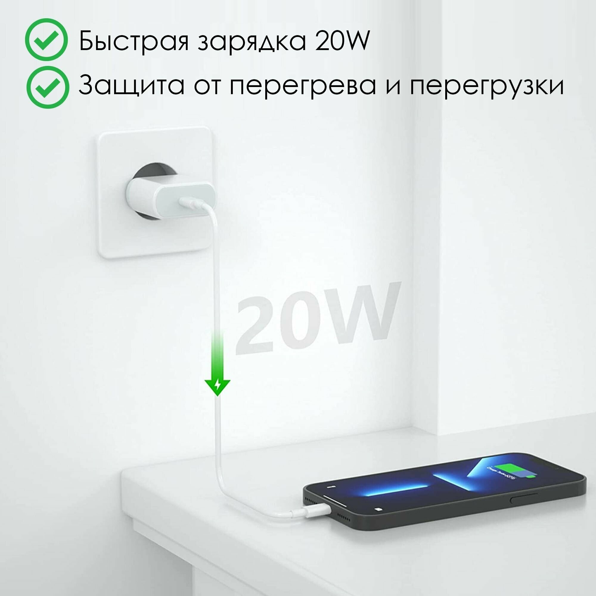 Адаптер 20W для iPhone, iPad, AirPods USB-C, Type C, зарядка для телефона, белый