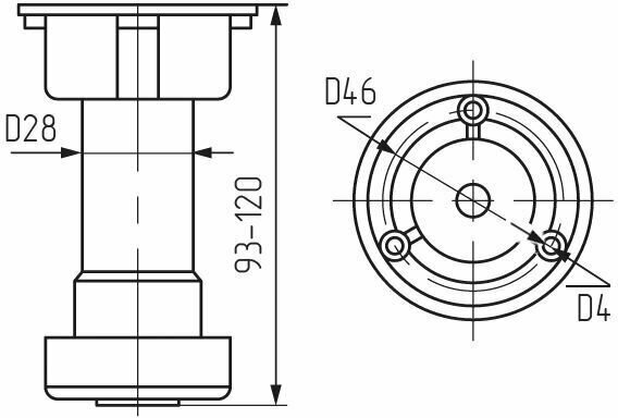 Опора мебельная кухонная регулируемая 95-125 мм, тип 2, черная, разборная 4шт