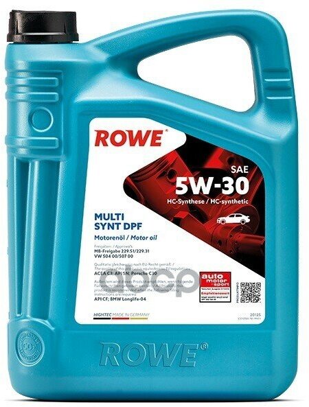 ROWE Масло Rowe 5W30 Hightec Multi Synt Dpf Api Sp Acea C3 4Л Rowe 20125004099