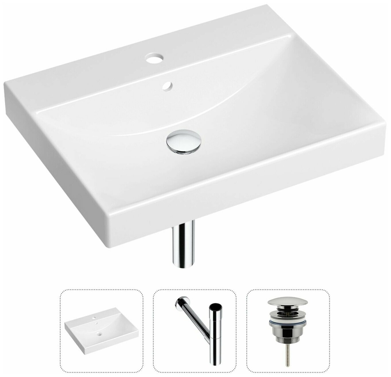 Врезная раковина в ванную Lavinia Boho Bathroom Sink 21520567 в комплекте 3 в 1: умывальник белый, донный клапан и сифон в цвете хром - фотография № 1