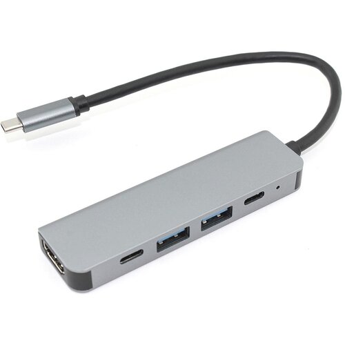 Адаптер Type C на HDMI, USB 3.0*2 + 2 Type-C для MacBook серый адаптер type c на hdmi usb 3 0 2 rj45 type c 2 серый