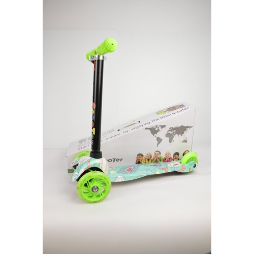 фото Самокат 3-х колесный, колеса передние 110 мм, заднее 76 мм, pu, свет, аквапринт, арт. gt-4105p зелён интэк