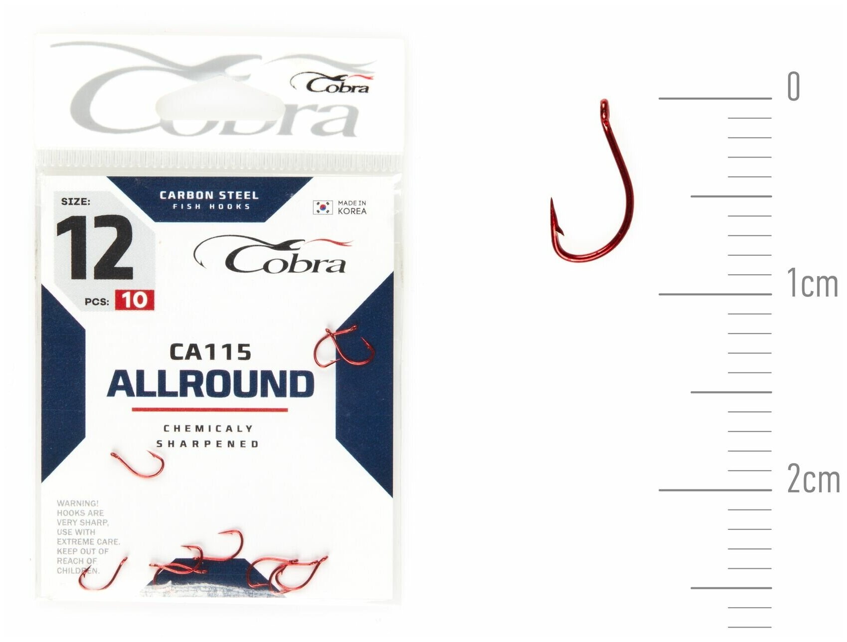 Крючки одинарные Cobra ALLROUND серия CA115 размер №12 10 шт.