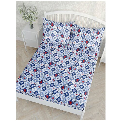 фото Простынь на резинке сказка "новогодний пэчворк" 90х200 см