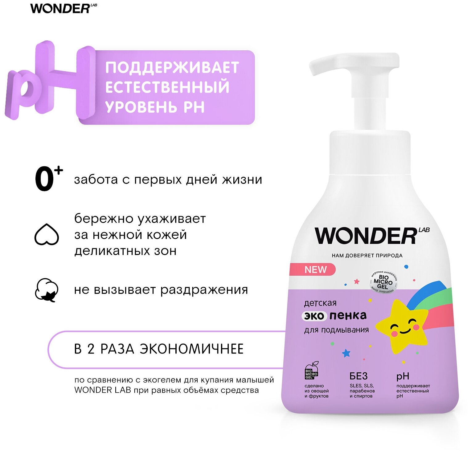 Средство для подмывания малышей Wonder Lab без запаха с рождения 0+ 450мл БМГ - фото №2