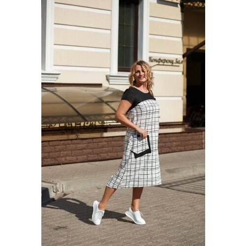 фото Платье свободный силуэт, карманы, размер 50, белый россия "новый лен"