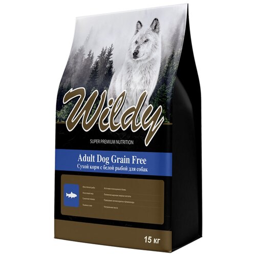 Сухой беззерновой корм для взрослых собак Wildy Adult Dog Grain Free с белой рыбой 15 кг.