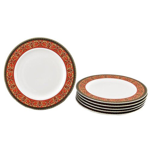 фото Набор тарелок 25 см 6 шт leander "сабина /цветочный узор на красном" / 159057