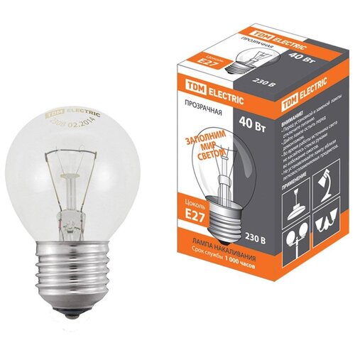 фото Лампа накаливания "шар прозрачный" 40 вт-230 в-е27 tdm sq0332-0002 (упаковка 20 шт) tdm еlectric