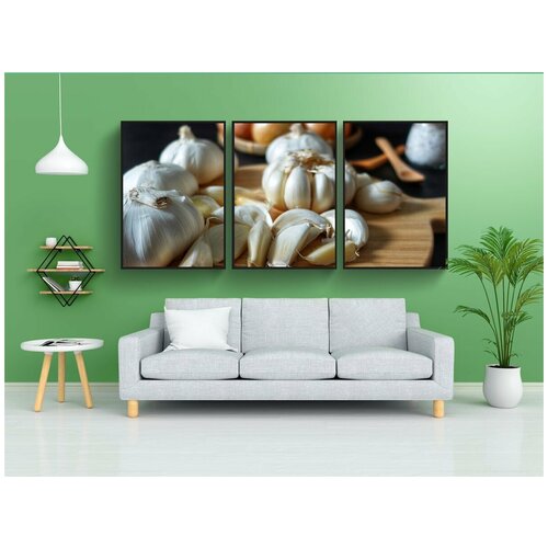 фото Набор модулных постеров для интерьера "чеснок, овощ, разделочная доска" 60x90 см. в тубусе, без рамки lotsprints