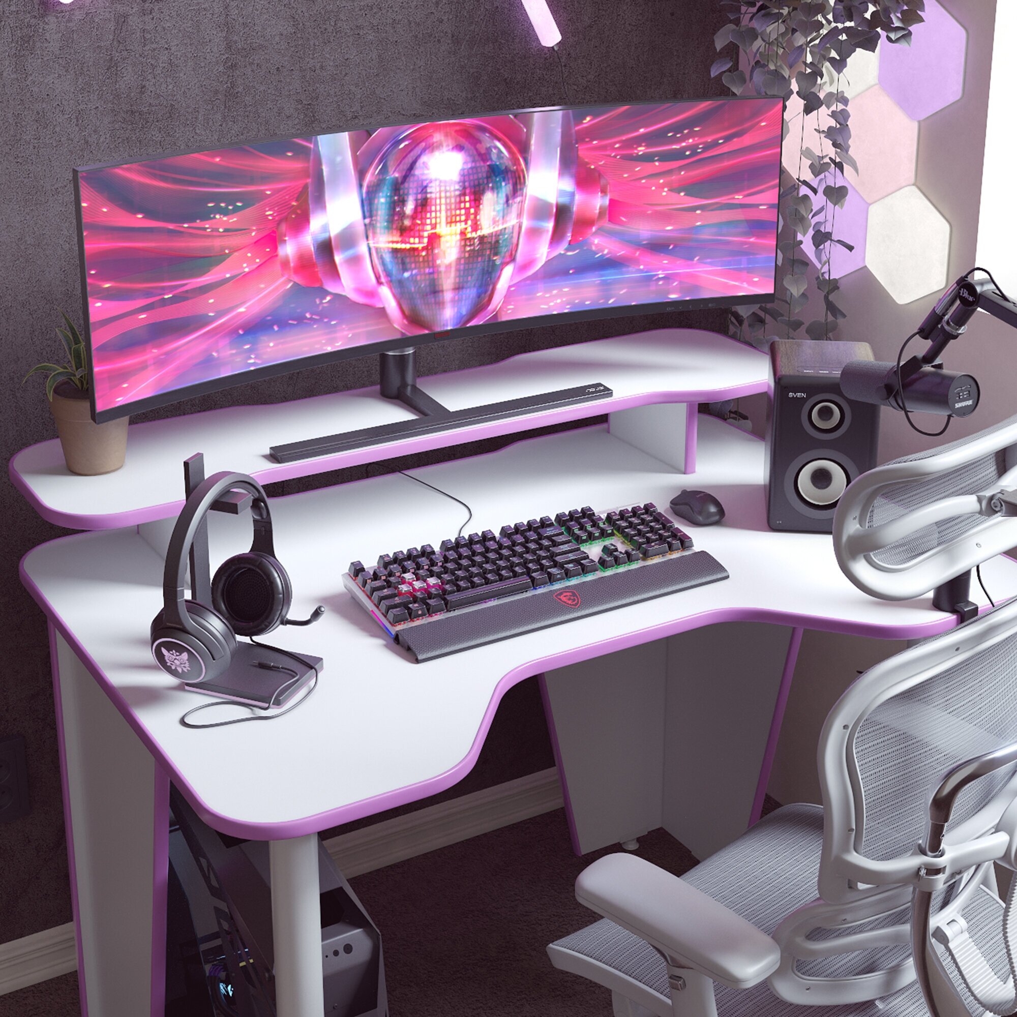 Игровой компьютерный стол Бело-розовый Xplace-Polka7 - фотография № 6
