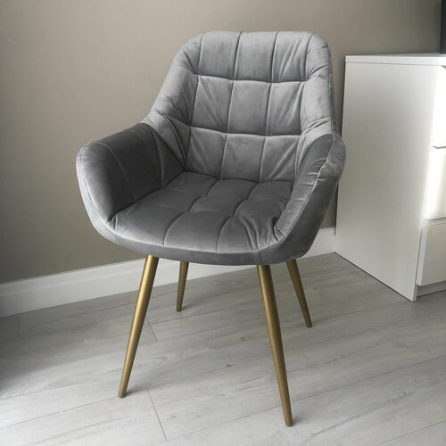 Стул - кресло обеденный Premium, серый цвет, золотые ножки, Мебельная фабрика Юдиных