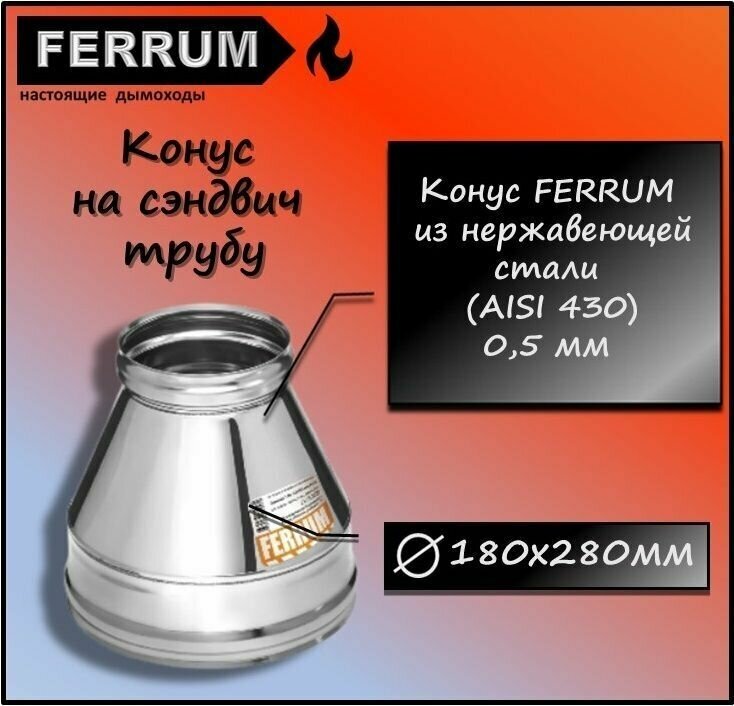 Конус на сэндвич трубу (430 0,5 + нерж.) Ф180х280 Ferrum - фотография № 1