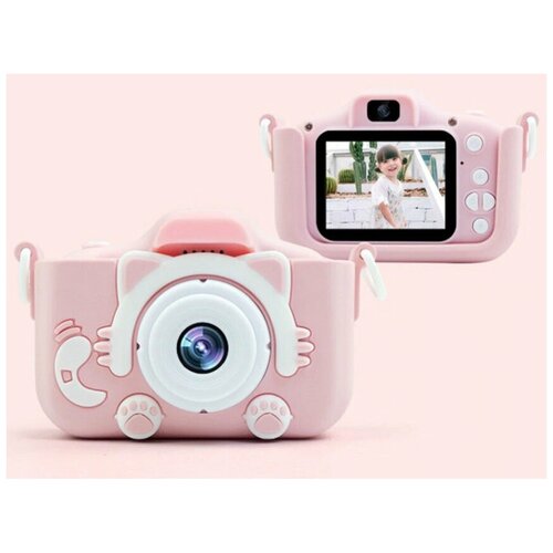 Фотоаппарат цифровой детский розовый Котик Кошечка с селфи-камерой 256900₽