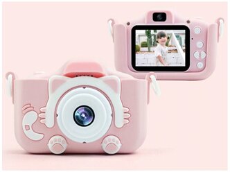 Фотоаппарат цифровой детский розовый Котик /Кошечка с селфи-камерой