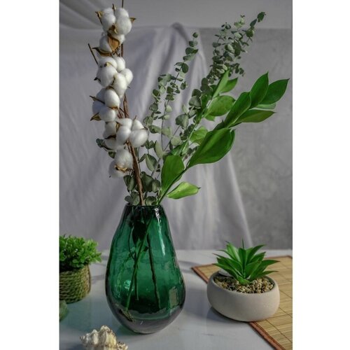 Стеклянная ваза органико верде, ручной работы, зелёная, 22 см, Kaemingk (Decoris) 647095
