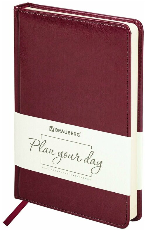 Ежедневник-планер (планинг) / записная книжка / блокнот недатированный А5 138х213 мм Brauberg Imperial под кожу, 160 л, бордовый