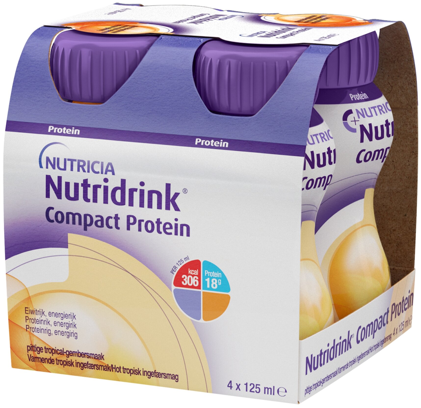 Nutridrink (Nutricia) Compact Protein, готовое к употреблению, 500 мл, 500 г, имбирь и тропические фрукты, 4 шт.