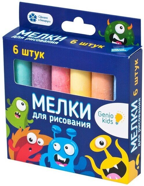 Genio kids Мелки для рисования, 6 толстых разноцветных мелков