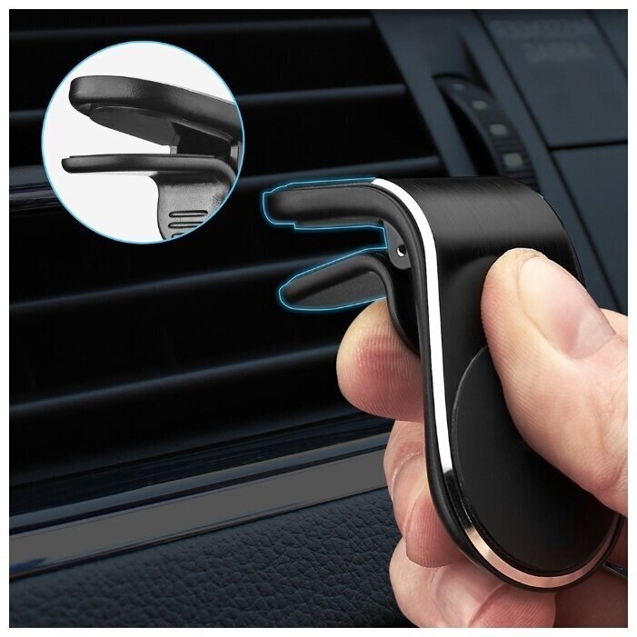 Автомобильный магнитный держатель-прищепка для смартфона / Крепление для телефона в машину на решетку / Подставка для телефона в автомобиль / Черный