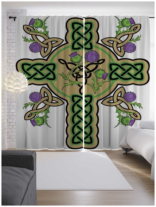 Фотошторы  JoyArty Кельтский крест и узоры на ленте p-16881, 145х265 см, 2 шт., разноцветный