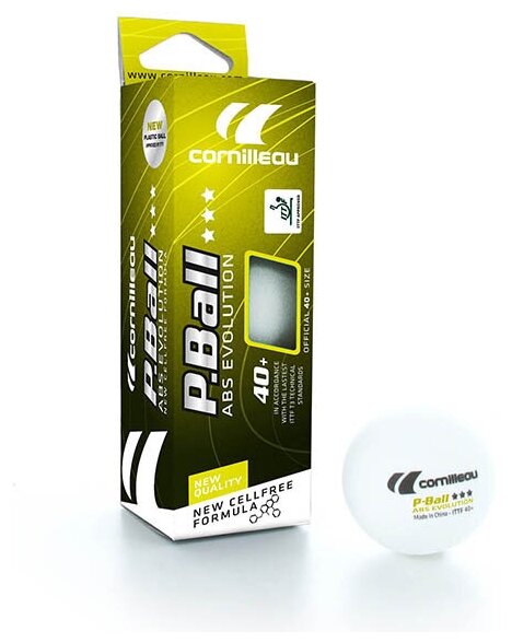 Мячи для настольного тенниса Cornilleau 3* P-Ball Evolution 40+ Plastic ABS x3 White 310555