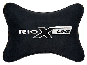 Автомобильная подушка на подголовник алькантара Black с логотипом автомобиля KIA Rio X-Line