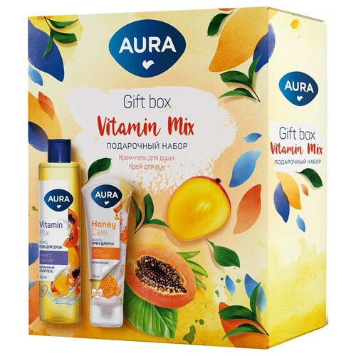 Подарочный набор Гель для душа Aura Beauty Vitamin Mix Манго и папайя, 250 мл + Крем для рук Aura Beauty Vitamin Mix Питательный, 75 мл