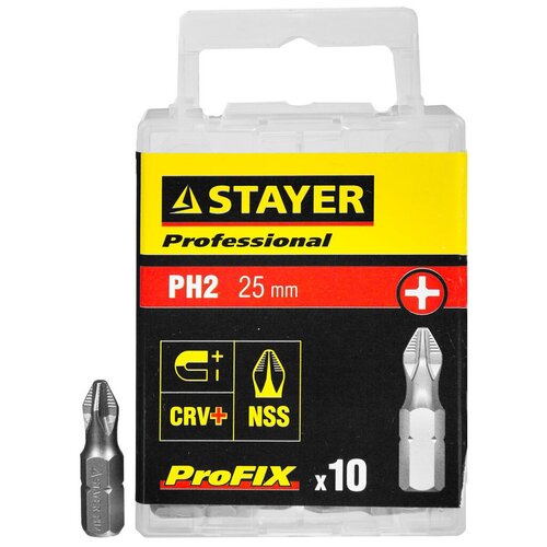 Биты STAYER PROFESSIONAL ProFix Phillips, тип хвостовика C 1/4, № 2, L=25мм, 10шт биты stayer ″profi″ хвостовик c 1 4″ ph 2 25мм 2 шт