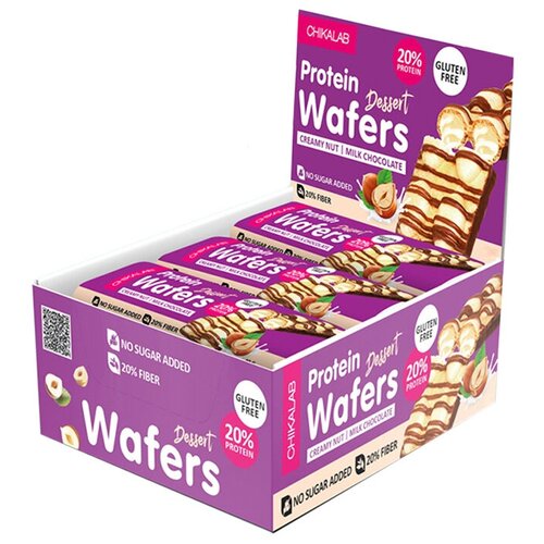 CHIKALAB Protein Wafers 40г (20 шт коробка) (Сливочно-ореховый) конфеты вафельные o zera с ореховой начинкой 150 г