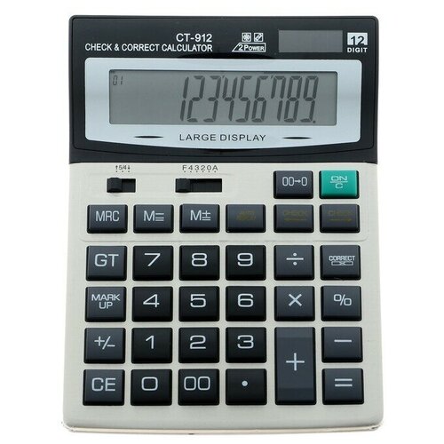Калькулятор настольный, 12 - разрядный, CT - 912, двойное питание, большой, 1 шт.