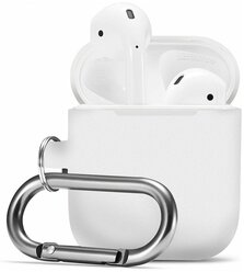 Матовый чехол для Apple AirPods 2 с карабином / Силиконовый кейс для беспроводных наушников Эпл Аирподс 2 противоударный (White)