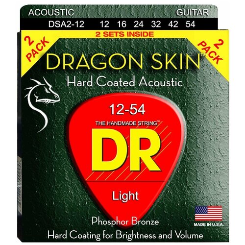 DR Strings DSA-2/12 DRAGON SKIN Струны для акустической гитары, 2 комплекта струны для акустической гитары 2 комплекта dr string dsa 2 10