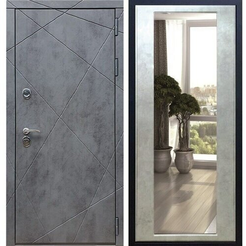Входная металлическая дверь с зеркалом RеX (рекс) 13 Бетон темный / зеркало CБ-17 бетон светлый