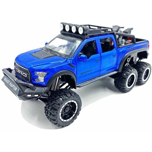 Ford Raptor F-150 Форд Раптор (металлическая инерционная машинка, 1:32, 22 см, с открывающимися дверьми, капотом и багажником, С мотоциклом) машинки игрушечные ford f 150 raptor с паром 21 см