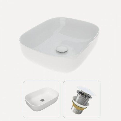 Изображение товара Раковина накладная для ванной Teymi Solli 60 в комплекте донный клапан клик-клак без перелива белый F01583