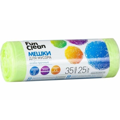 Fun Clean Мешки для мусора Особо прочные, салатовые, 35 л, 25 шт