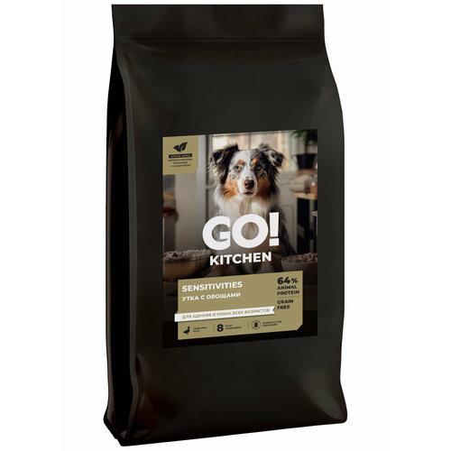 Go`Kitchen GO! KITCHEN Полнорационный беззерновой сухой корм для щенков и собак всех возрастов с уткой для чувствительного пищеварения, 9.98кг