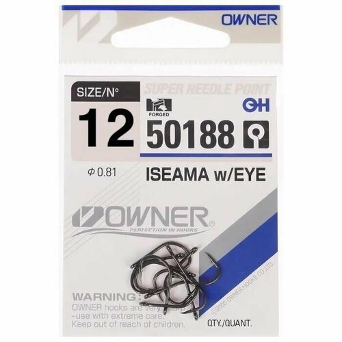 Крючки OWNER ISEAMA w/Eye 50188 №12 10 шт. Овнер Крючок. Одинарные для рыбалки.