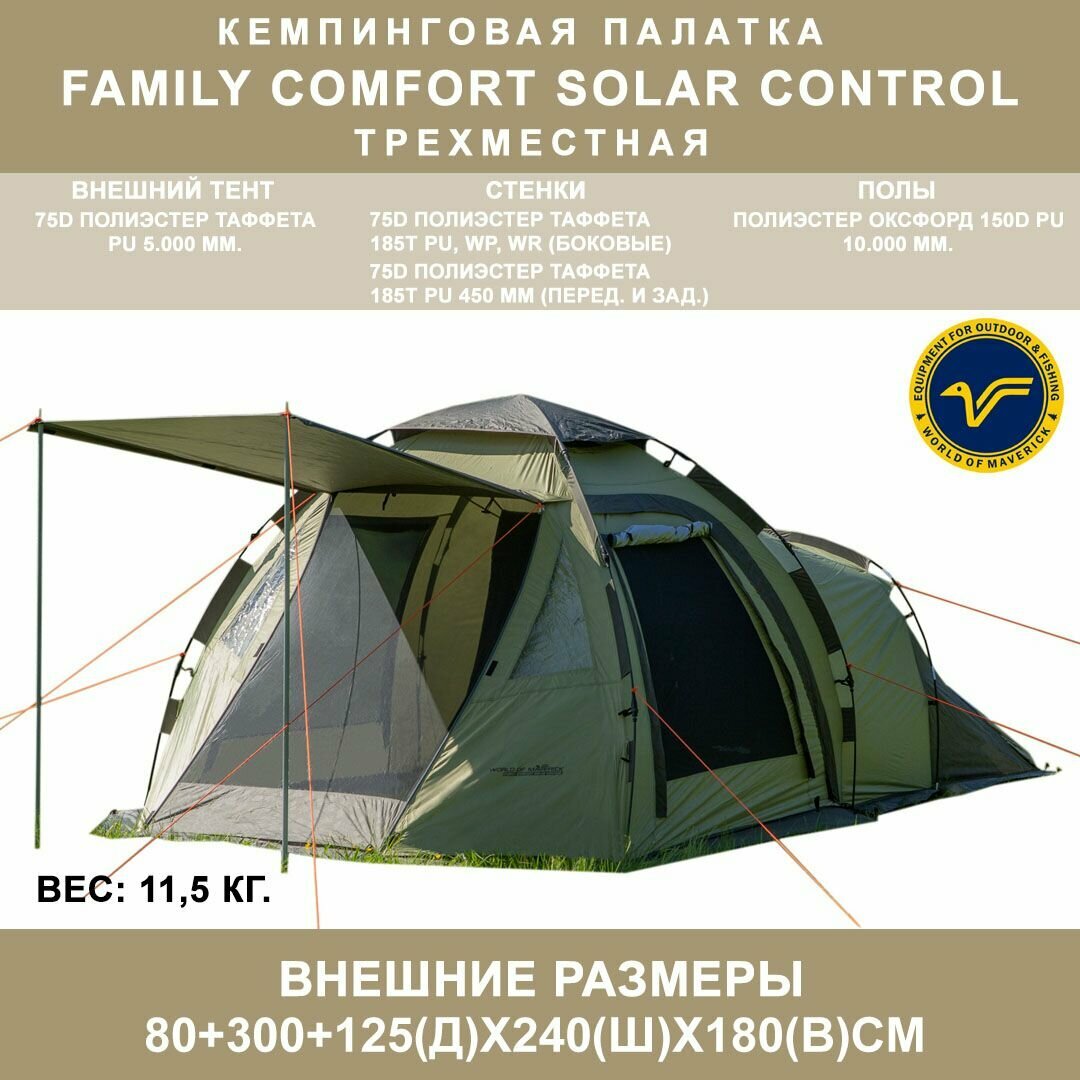 фото Кемпинговая палатка-автомат 3-х местная World of Maverick Family Comfort Solar Control