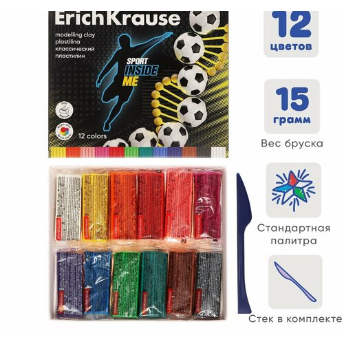 Пластилин со стеком 12 цветов, 180 г, ErichKrause Sport DNA, в картонной упаковке пластилин со стеком 12 цветов 180 г sport dna в картонной упаковке