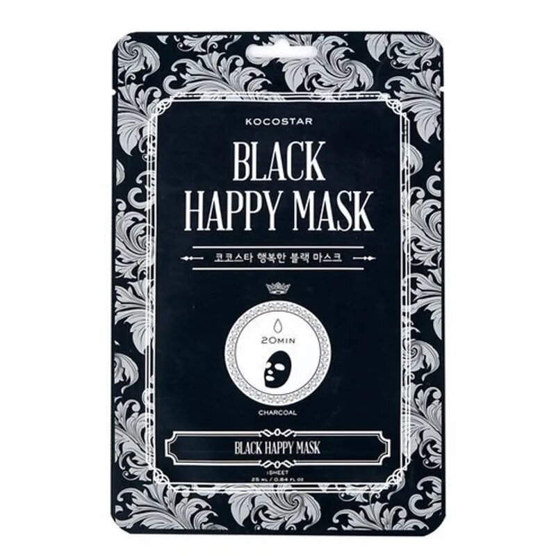 KOCOSTAR BLACK HAPPY MASK Тканевая маска для лица с углём 23мл