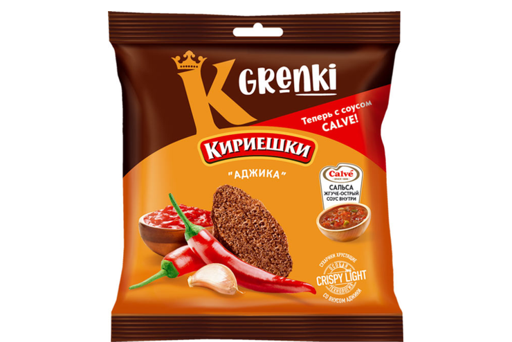 «Кириешки», гренки со вкусом «Аджика» и соусом Heinz «Сальса» жгуче-острым, 70 г, 5 штук