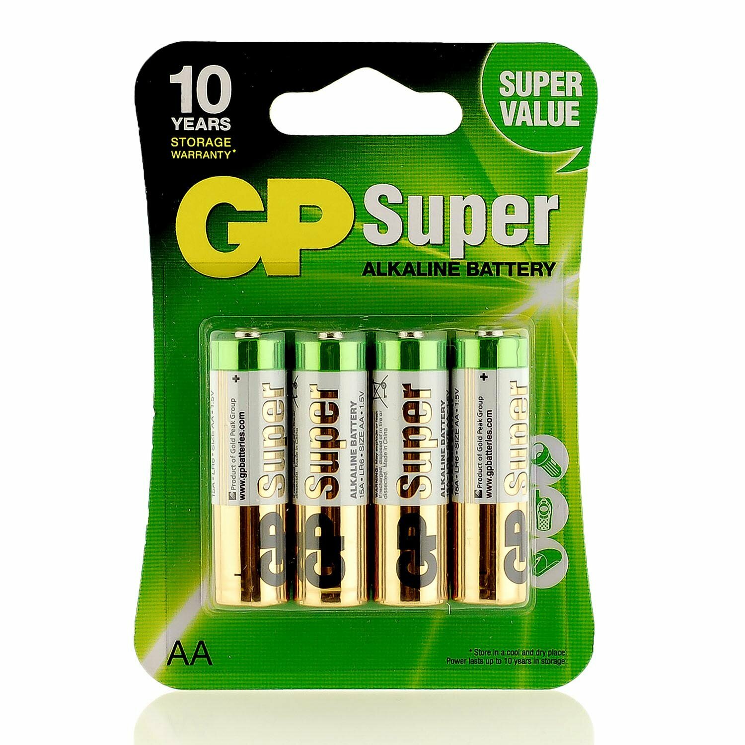 Батарейка алкалиновая AA, GP Super Alkaline, LR06-4BL, 4шт в блистере