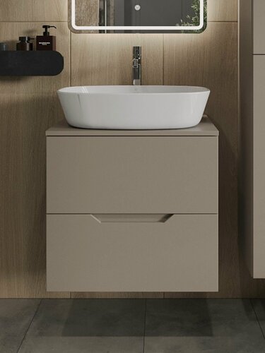 Изображение товара Тумба с раковиной подвесная 60 см Orange Лайн Li-60TuLMDF+B08-500W, латте/белый