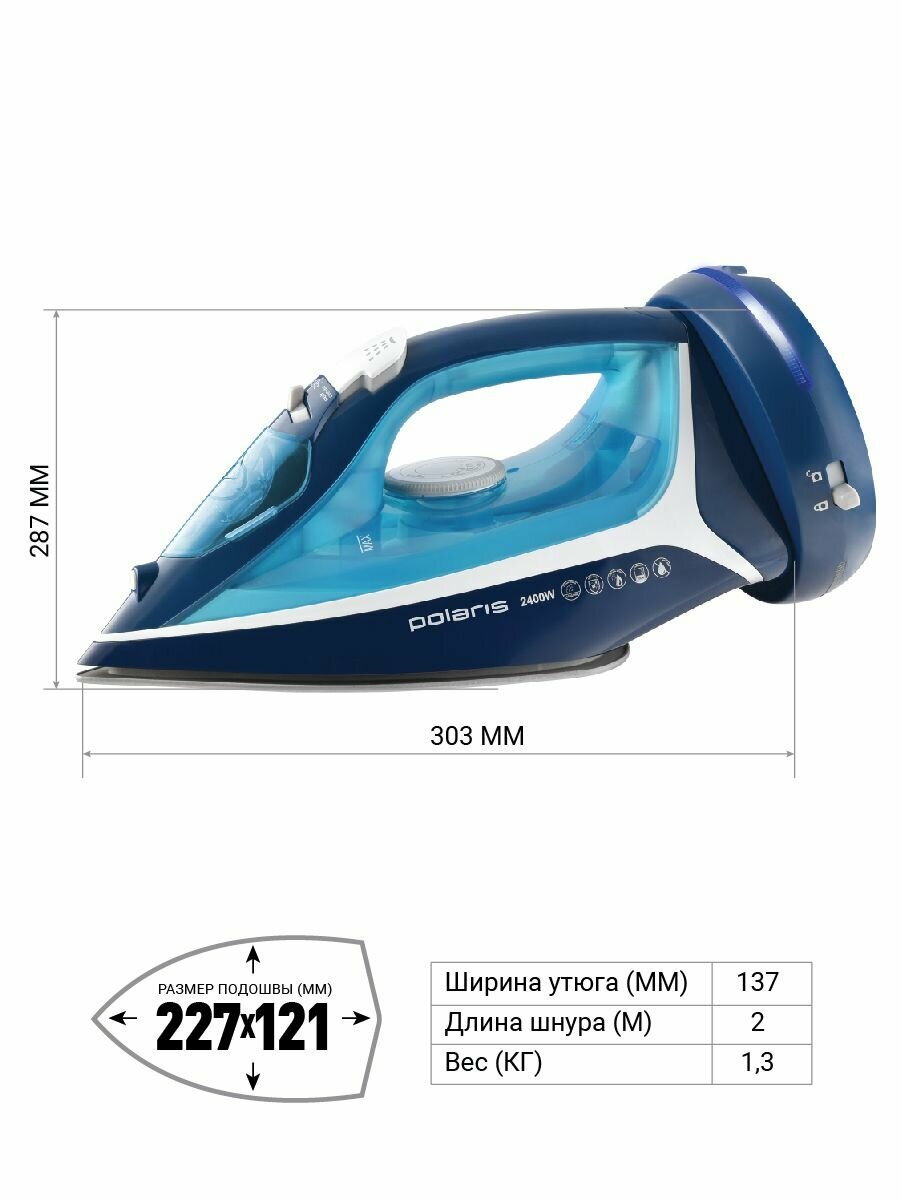 Беспроводной утюг Polaris PIR 2444K Cord Global, синий/голубой/белый