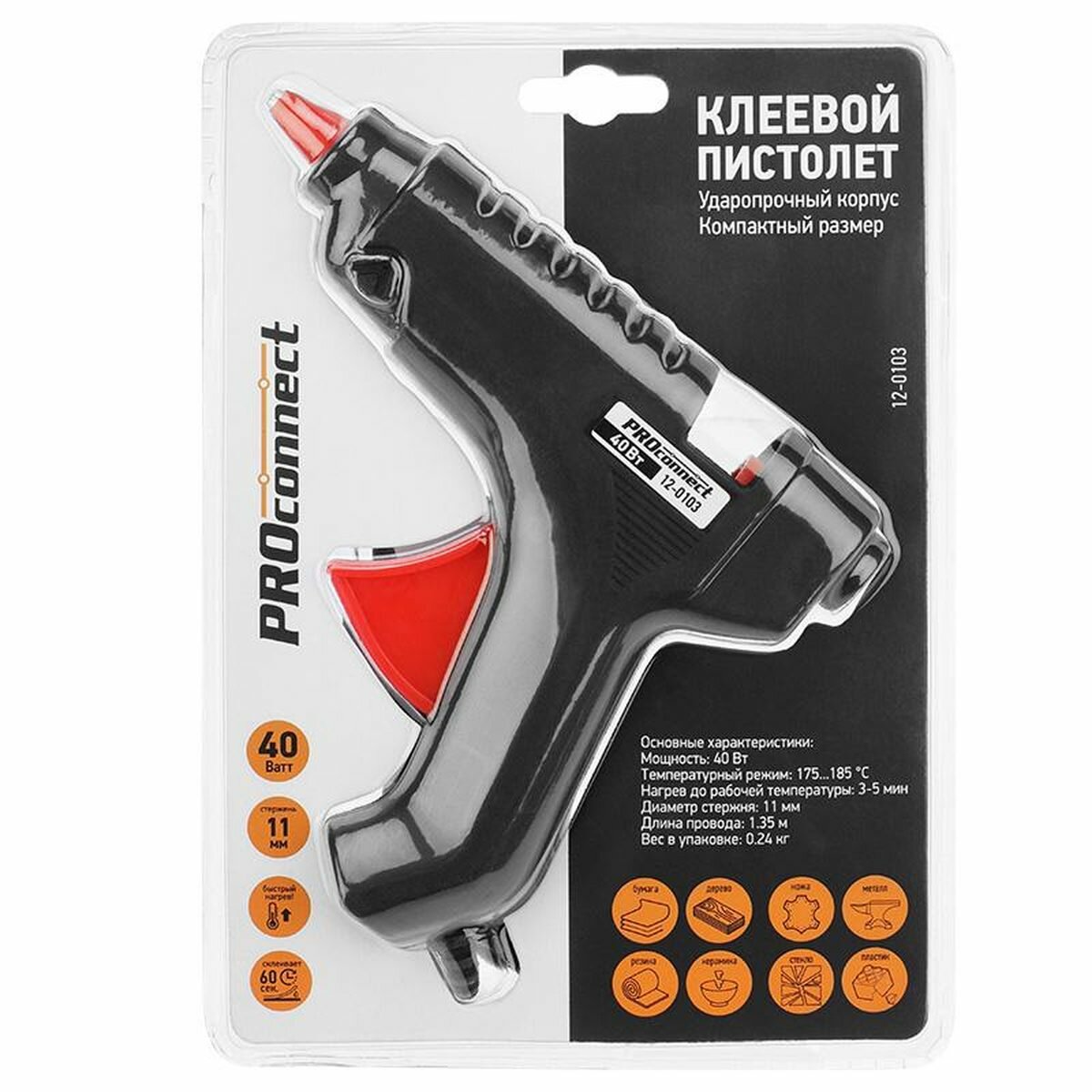Клеевой пистолет ProConnect 40Вт для стержня 11мм (12-0103) 12шт.